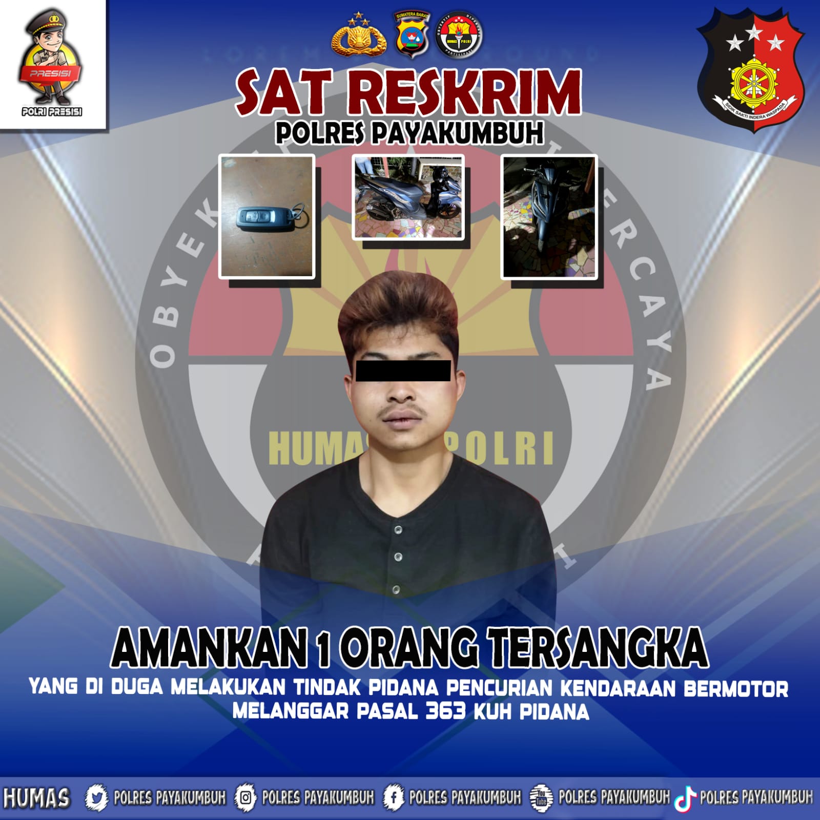 Kembali Berulah, Residivis Curanmor di Payakumbuh Diringkus Saat Terlelap 