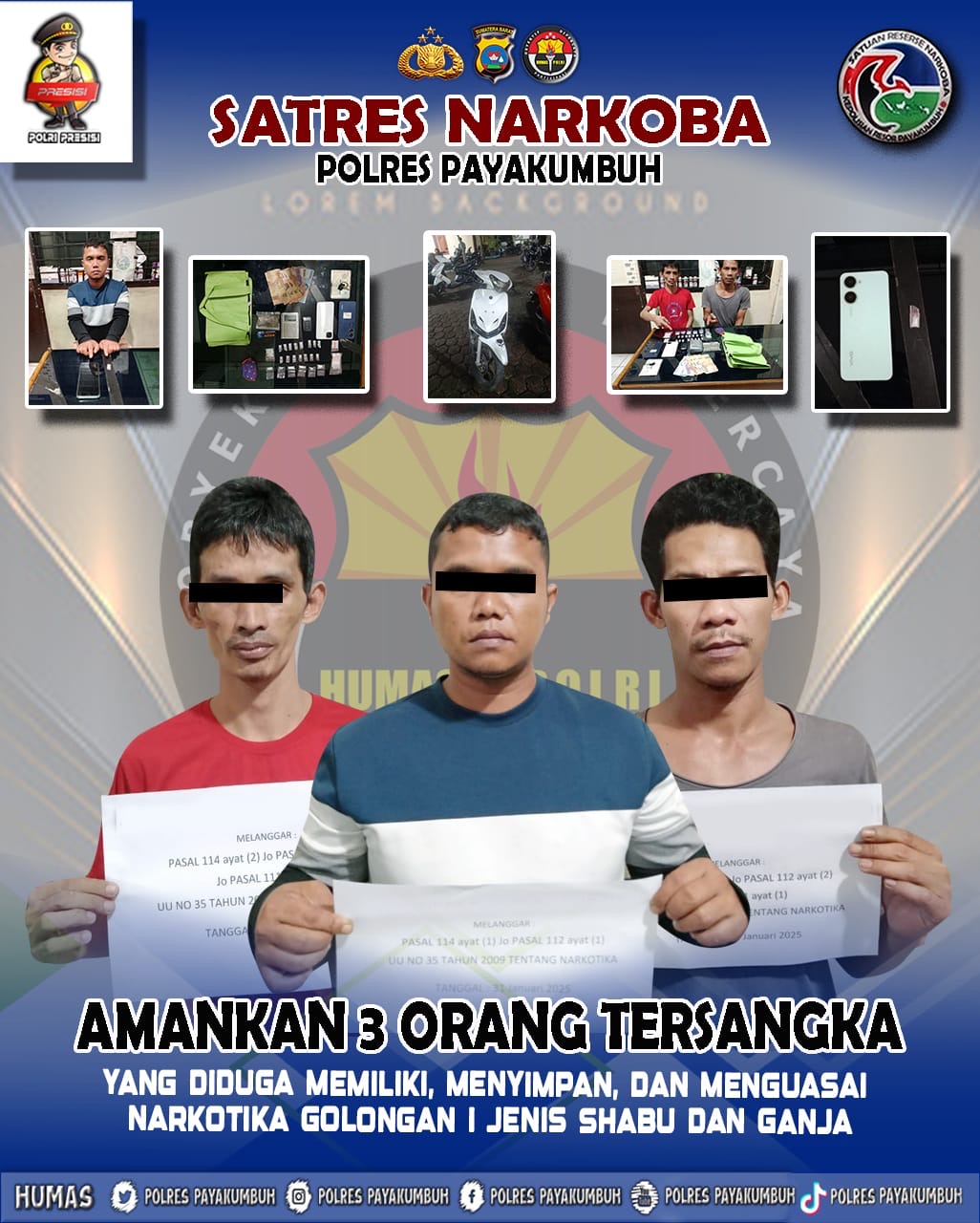 Tangkap Tiga Orang Tersangka, Sat Narkoba Polres Payakumbuh Amankan Belasan Paket Barang Bukti Siap Edar 